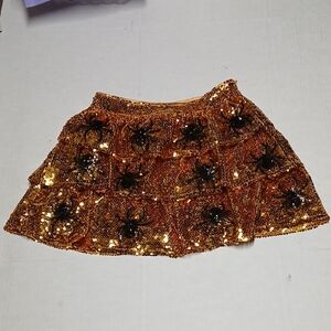 Peach Love California Halloween Gold & Black Sequin Spider Tier Mini Skirt Sz M